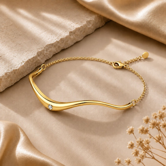 Serene Wave Gold Plated 925 Sterling Silver Bracelet