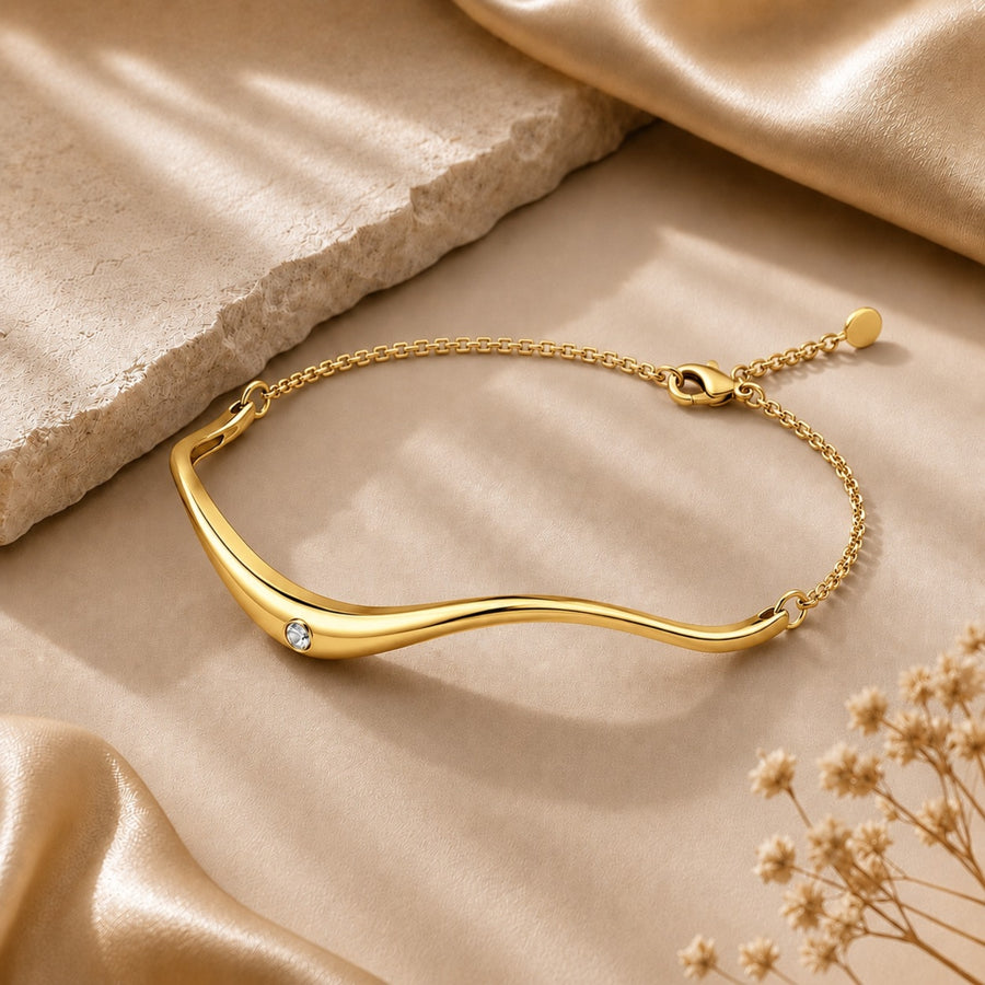 Serene Wave Gold Plated 925 Sterling Silver Bracelet