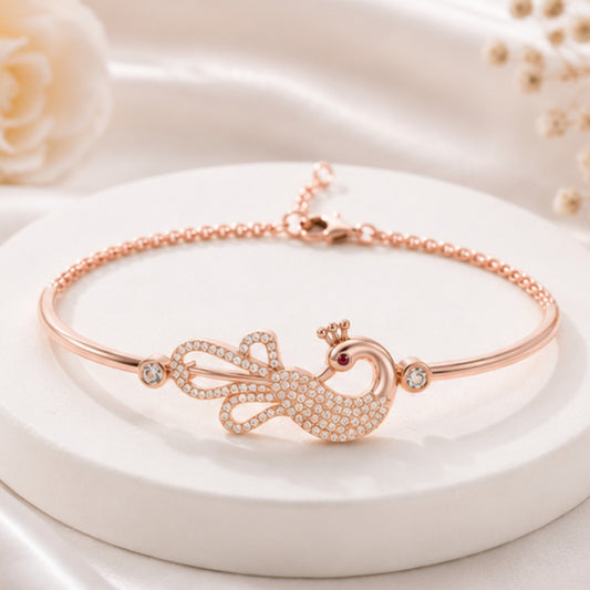 Mayura Grace Rose Gold 925 Sterling Silver Peacock Bracelet