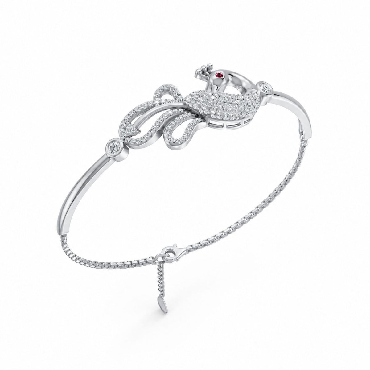 Mayura Grace Pure Rhodium 925 Sterling Silver Peacock Bracelet
