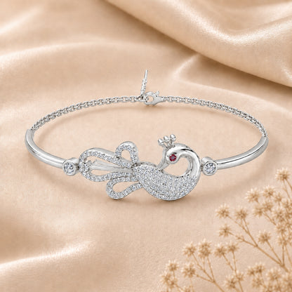 Mayura Grace Pure Rhodium 925 Sterling Silver Peacock Bracelet