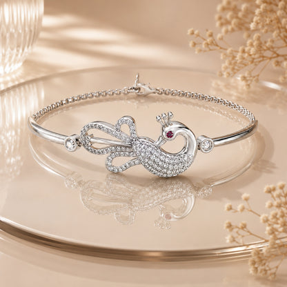 Mayura Grace Pure Rhodium 925 Sterling Silver Peacock Bracelet