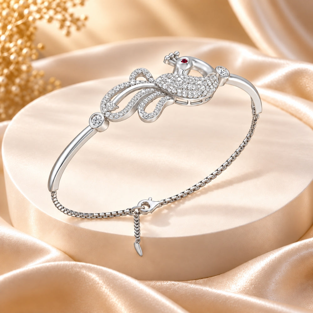 Mayura Grace Pure Rhodium 925 Sterling Silver Peacock Bracelet