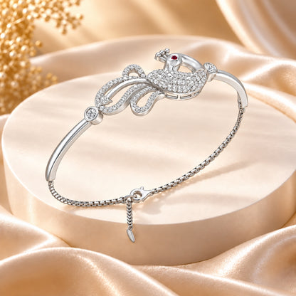 Mayura Grace Pure Rhodium 925 Sterling Silver Peacock Bracelet