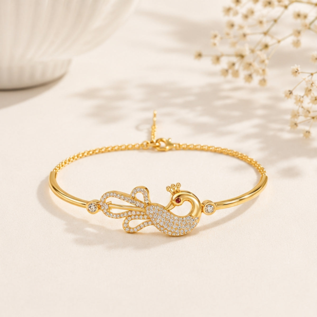 Mayura Grace Gold Plated 925 Sterling Silver Peacock Bracelet