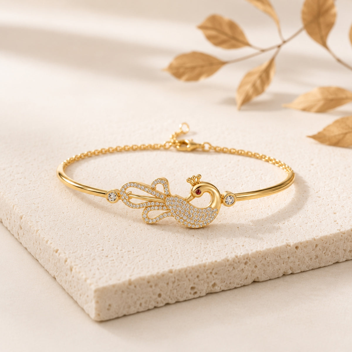 Mayura Grace Gold Plated 925 Sterling Silver Peacock Bracelet