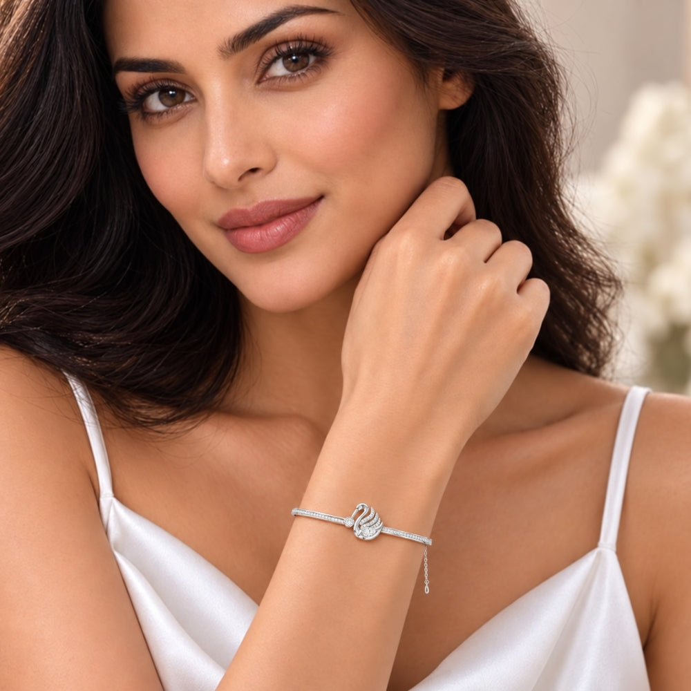 Swan Serenade Rhodium plated 925 Sterling Silver Bracelet