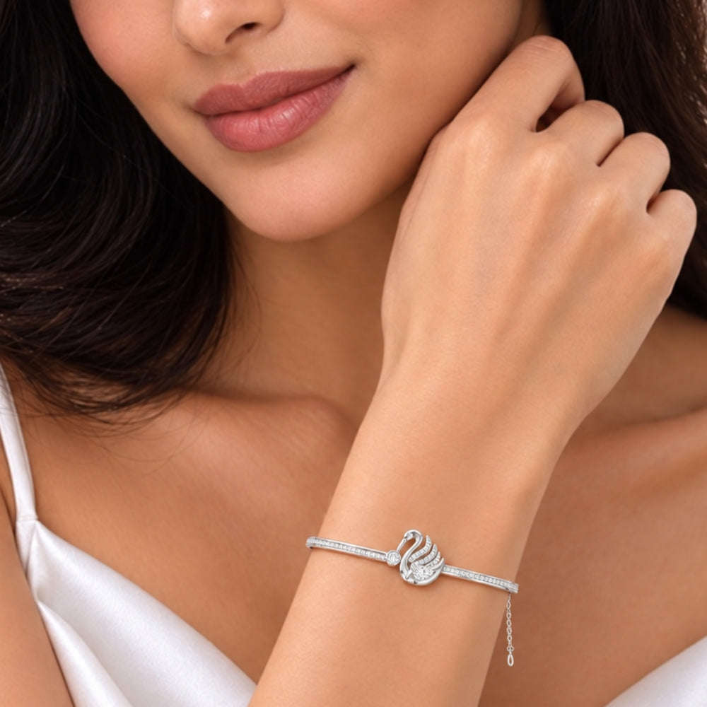 Swan Serenade Rhodium plated 925 Sterling Silver Bracelet