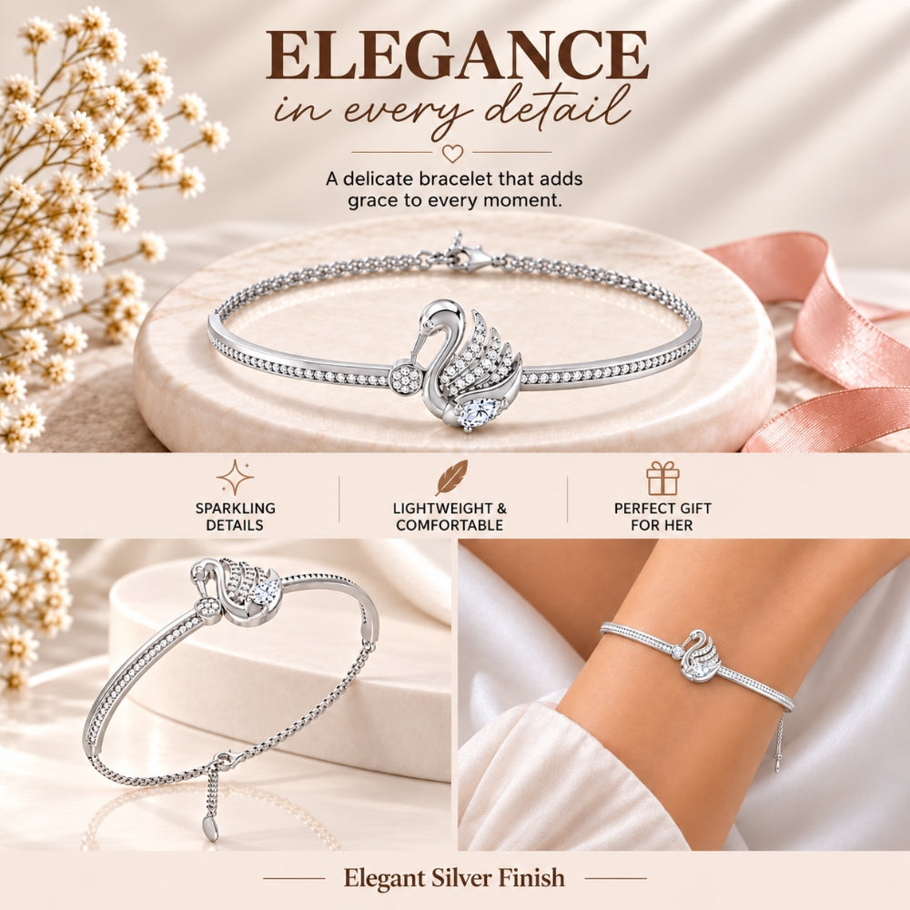 Swan Serenade Rhodium plated 925 Sterling Silver Bracelet