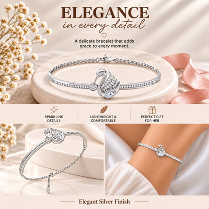 Swan Serenade Rhodium plated 925 Sterling Silver Bracelet