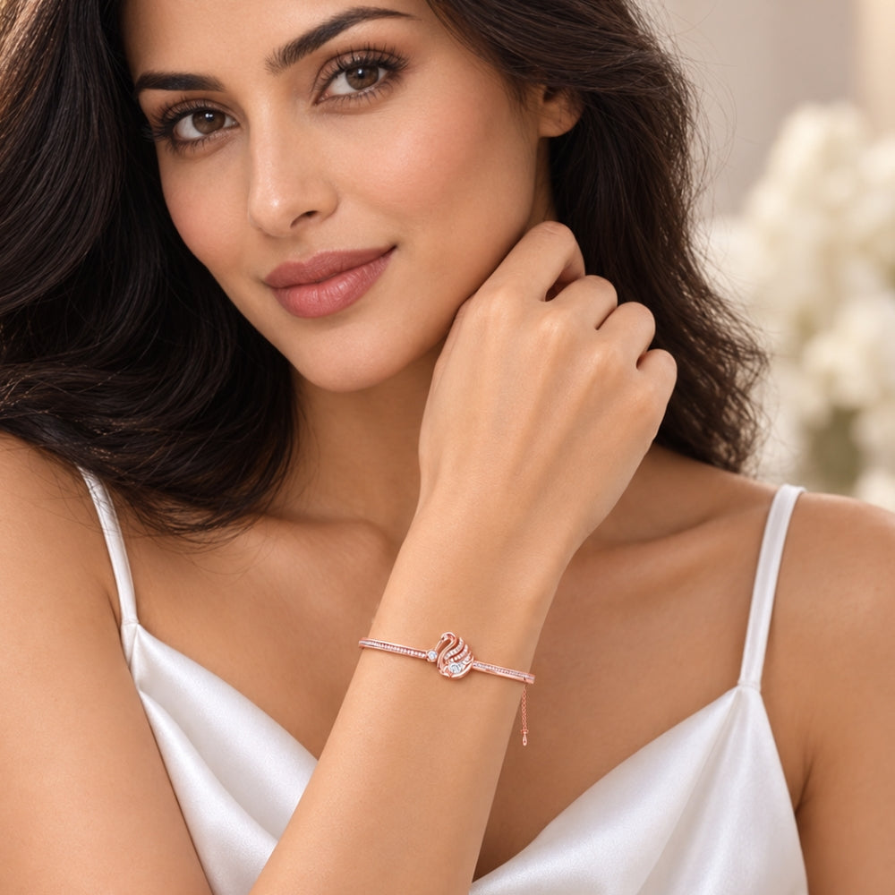 Swan Serenade Rose Gold Plated 925 Sterling Silver Bracelet