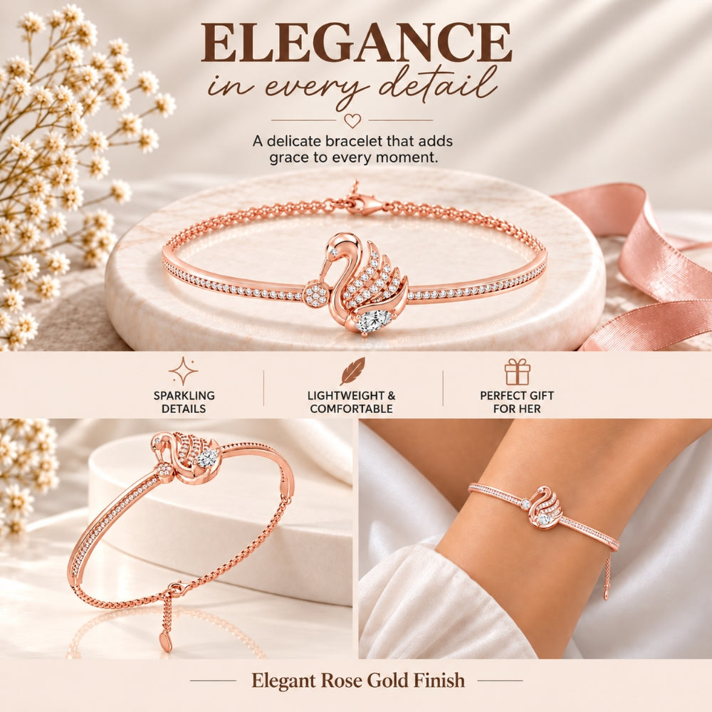 Swan Serenade Rose Gold Plated 925 Sterling Silver Bracelet