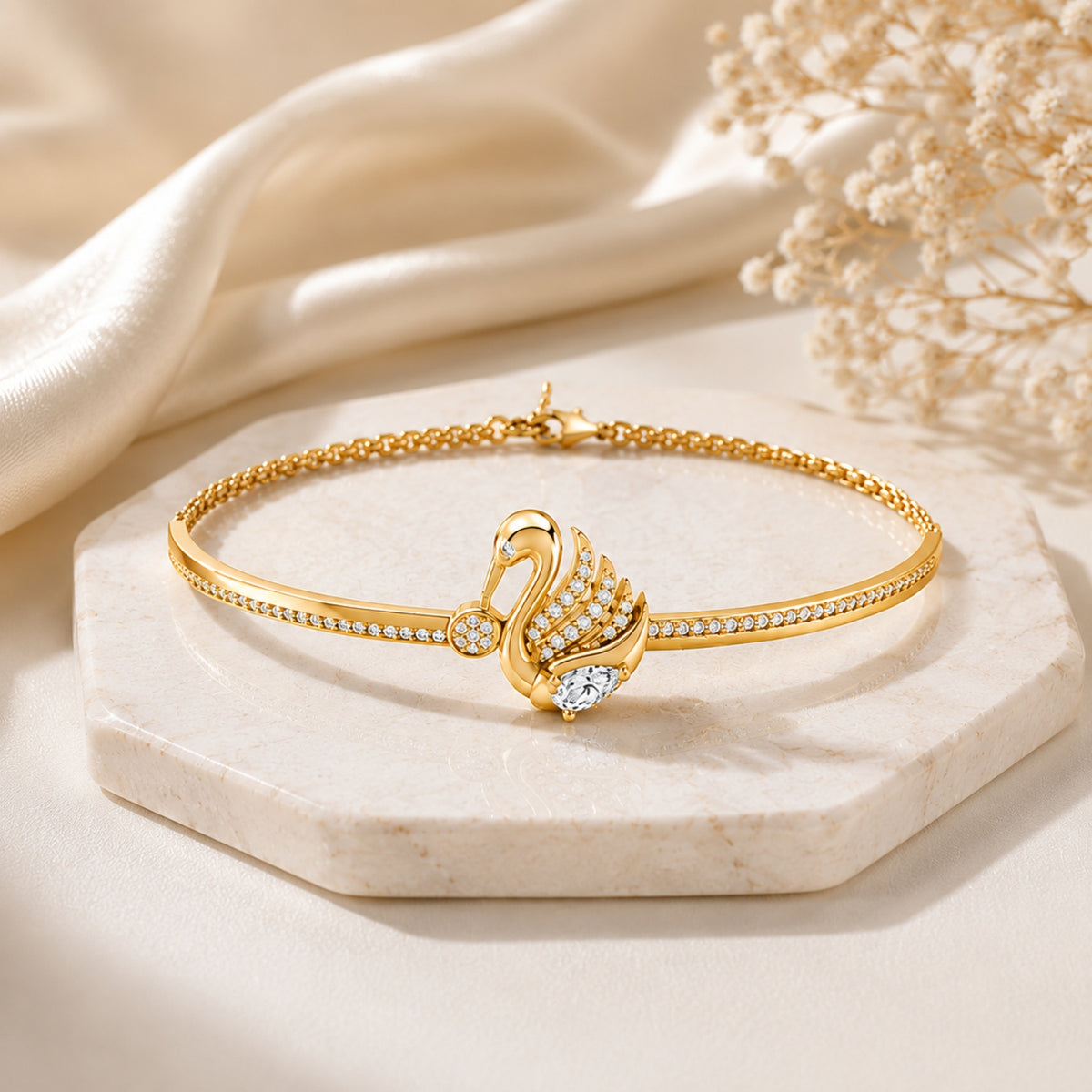 Swan Serenade Gold Plated 925 Sterling Silver Bracelet