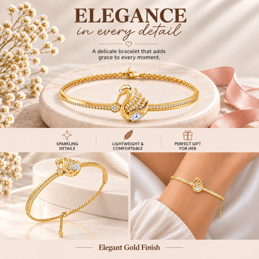 Swan Serenade Gold Plated 925 Sterling Silver Bracelet