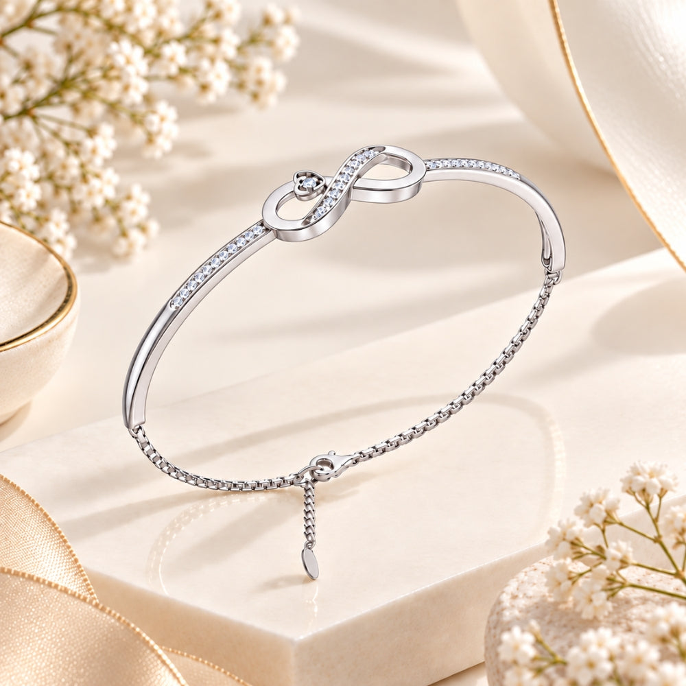 Infinite Promise Rhodium plated  925 Sterling Silver Infinity Bracelet