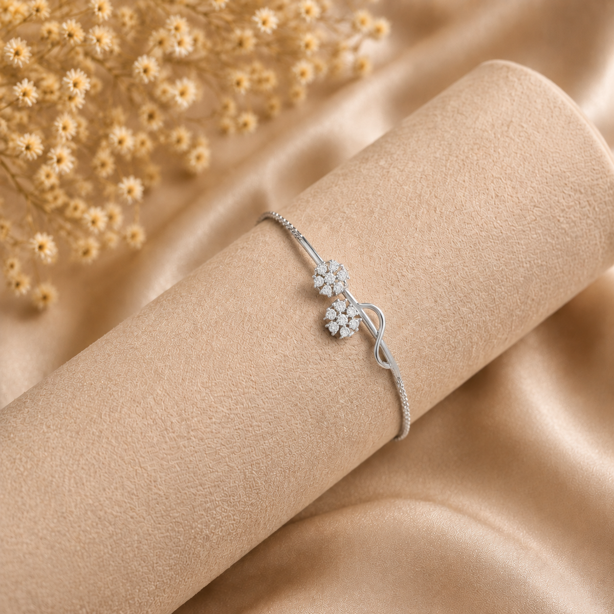 Blossom Duet Rhodium Plated 925 Sterling Silver Bracelet