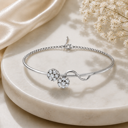 Blossom Duet Rhodium Plated 925 Sterling Silver Bracelet