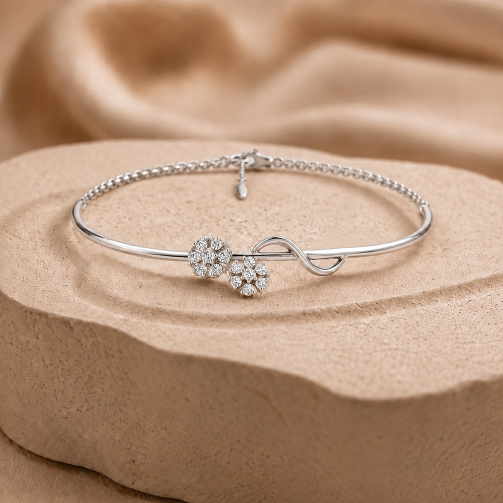 Blossom Duet Rhodium Plated 925 Sterling Silver Bracelet