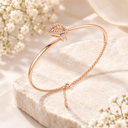 Whispering Leaf Rose Gold Plated 925 Sterling Silver Bracelet