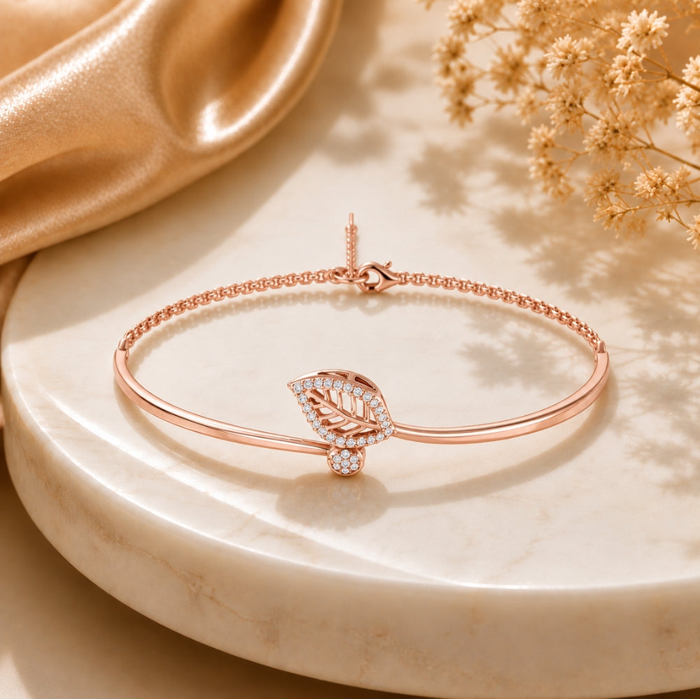 Whispering Leaf Rose Gold Plated 925 Sterling Silver Bracelet