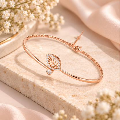 Whispering Leaf Rose Gold Plated 925 Sterling Silver Bracelet
