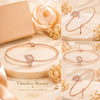 Whispering Leaf Rose Gold Plated 925 Sterling Silver Bracelet