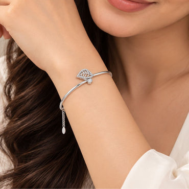 Whispering Leaf Rhodium Plated 925 Sterling Silver Bracelet