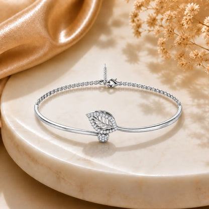 Whispering Leaf Rhodium Plated 925 Sterling Silver Bracelet