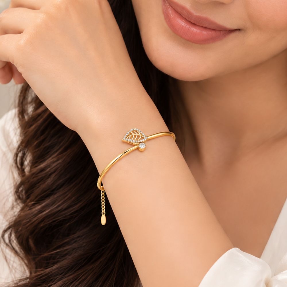 Whispering Leaf Gold Plated 925 Sterling Silver Bracelet