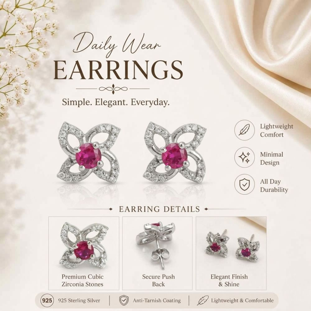 Ruby Crystal Silver Stud Earrings