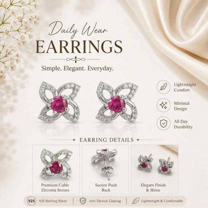 Ruby Crystal Silver Stud Earrings