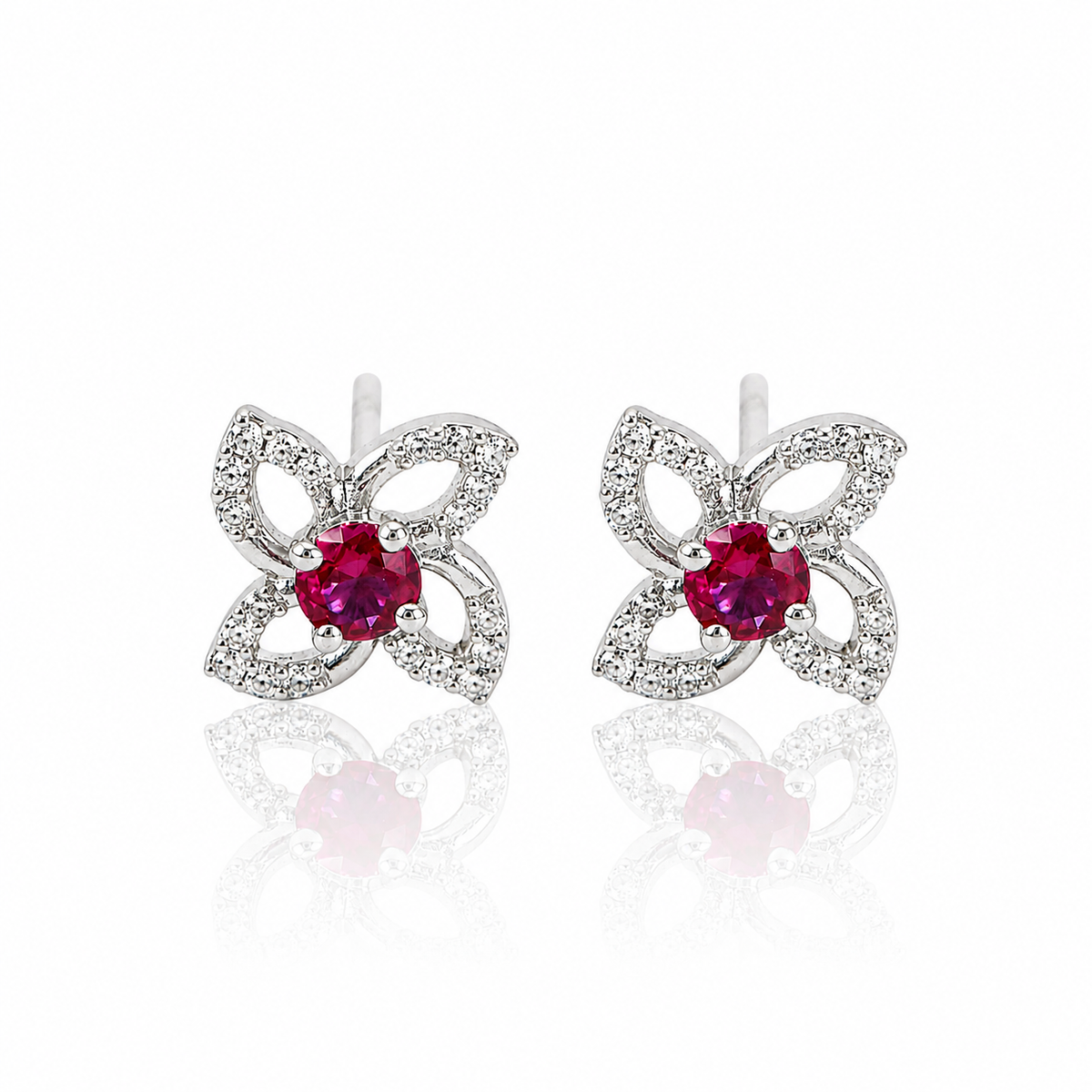 Ruby Crystal Silver Stud Earrings