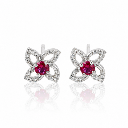 Ruby Crystal Silver Stud Earrings