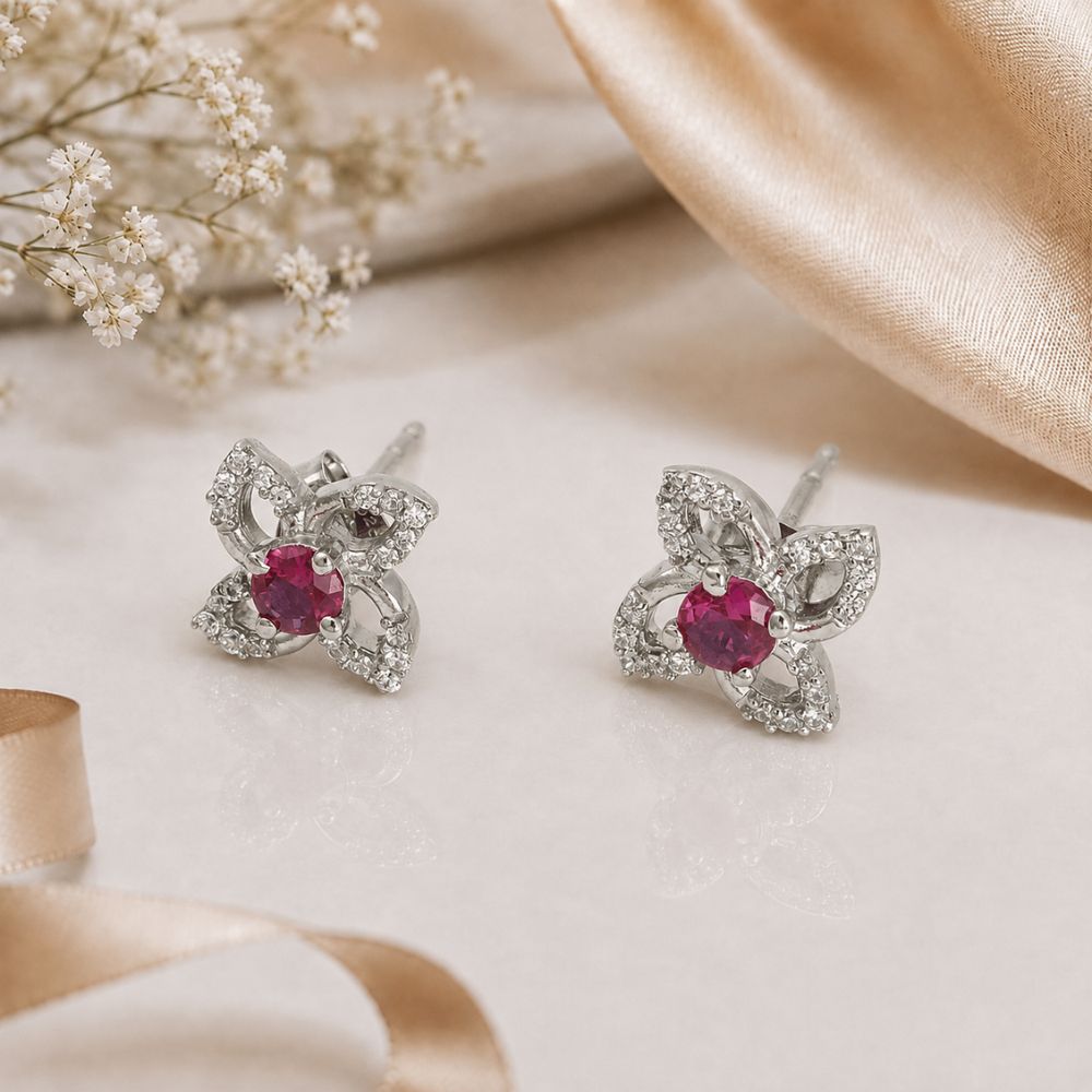Ruby Crystal Silver Stud Earrings