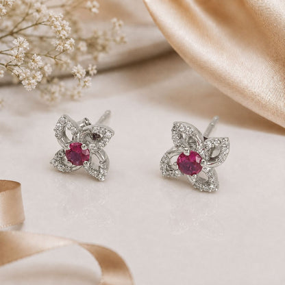 Ruby Crystal Silver Stud Earrings
