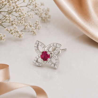Ruby Crystal Silver Stud Earrings