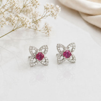 Ruby Crystal Silver Stud Earrings