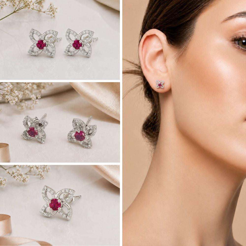 Ruby Crystal Silver Stud Earrings