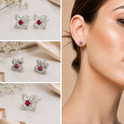 Ruby Crystal Silver Stud Earrings