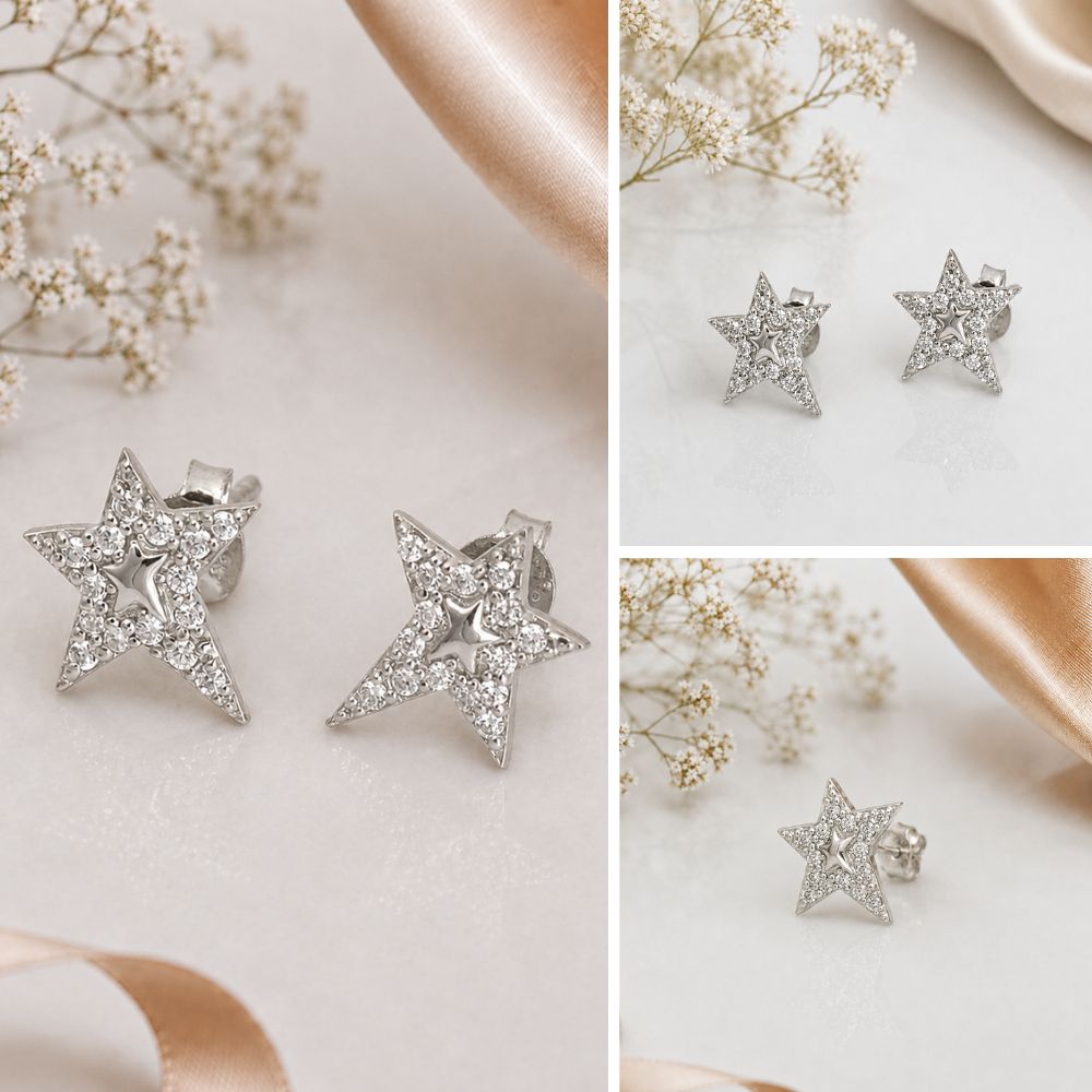 Star Design Shiny Crystal Daily Wear Earrings