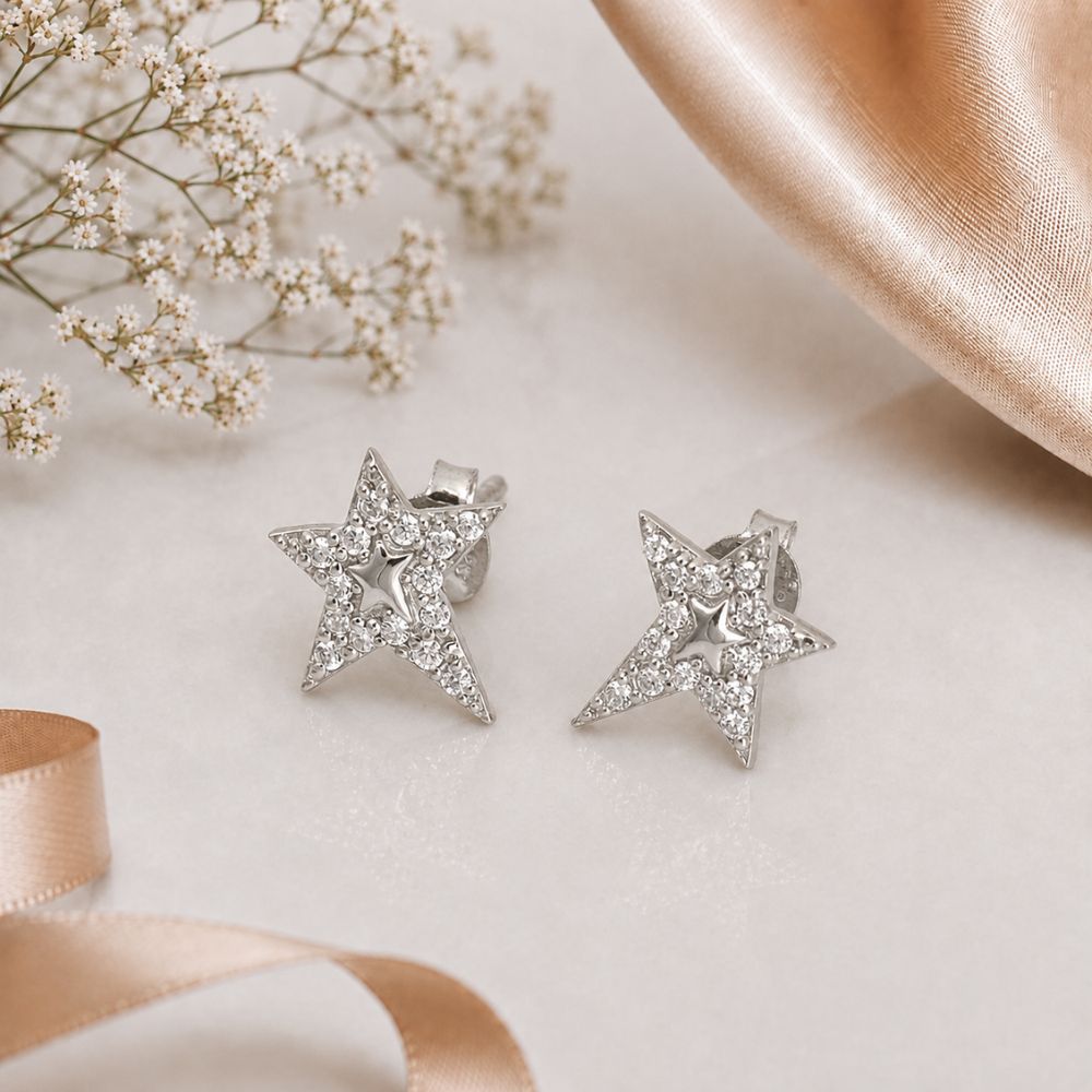 Star Design Shiny Crystal Daily Wear Earrings