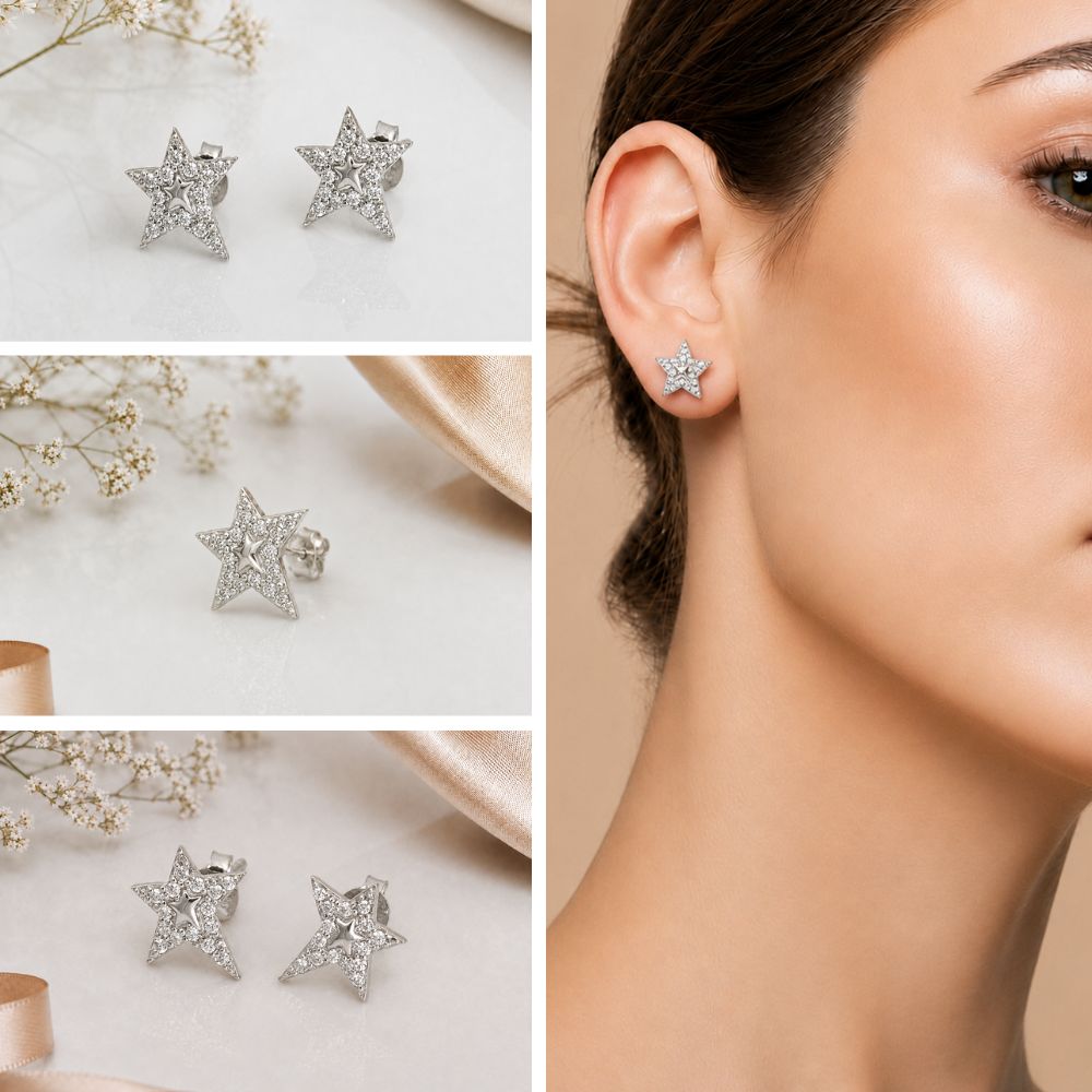 Star Design Shiny Crystal Daily Wear Earrings