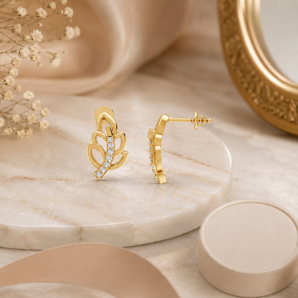 Beautiful Gold Leaf Flower Earrings