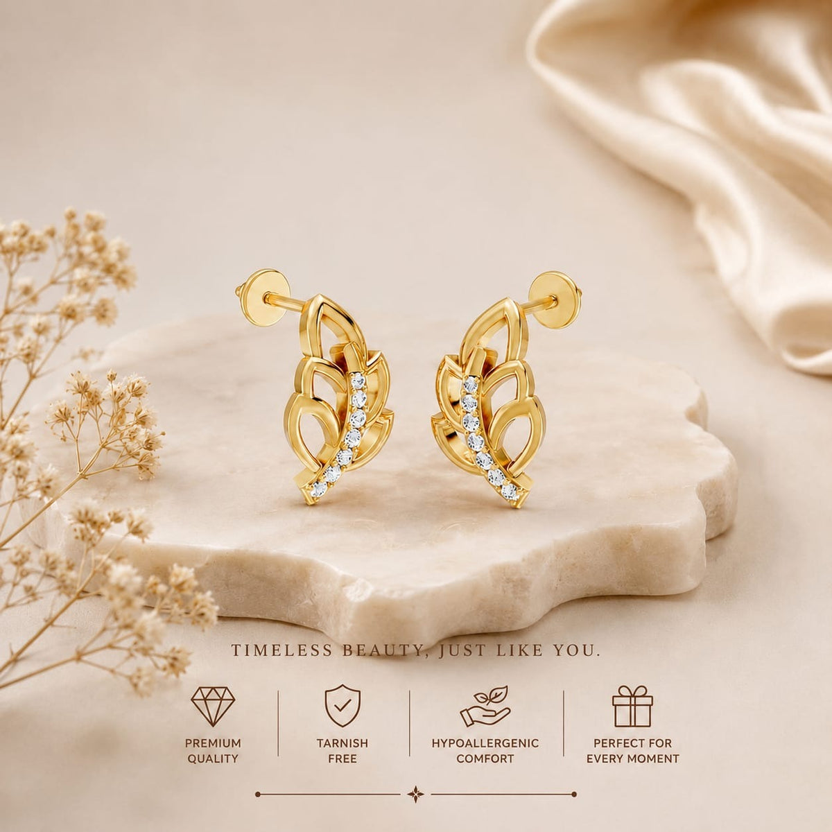 Beautiful Gold Leaf Flower Earrings