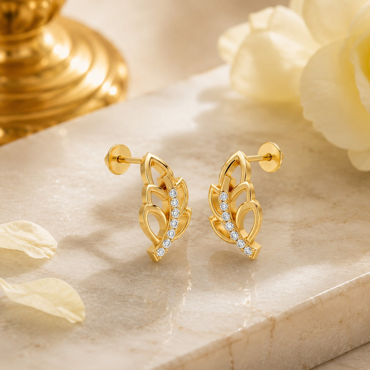 Beautiful Gold Leaf Flower Earrings