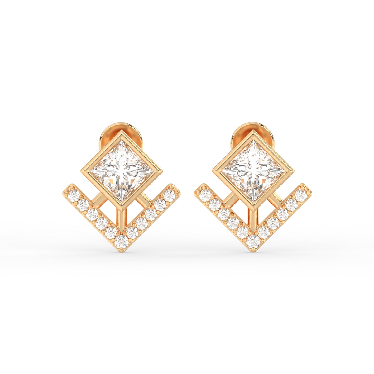 Veyra Geometric Diamond Gold Plated 925 sterling silver Stud