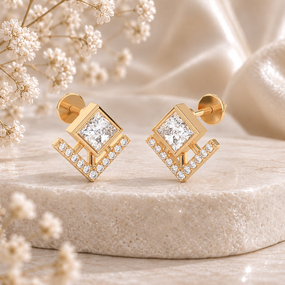 Veyra Geometric Diamond Gold Plated 925 sterling silver Stud