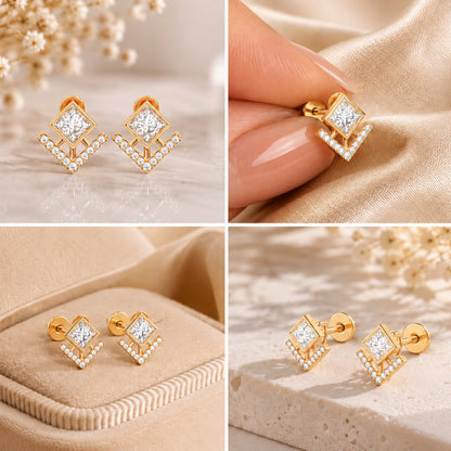 Veyra Geometric Diamond Gold Plated 925 sterling silver Stud