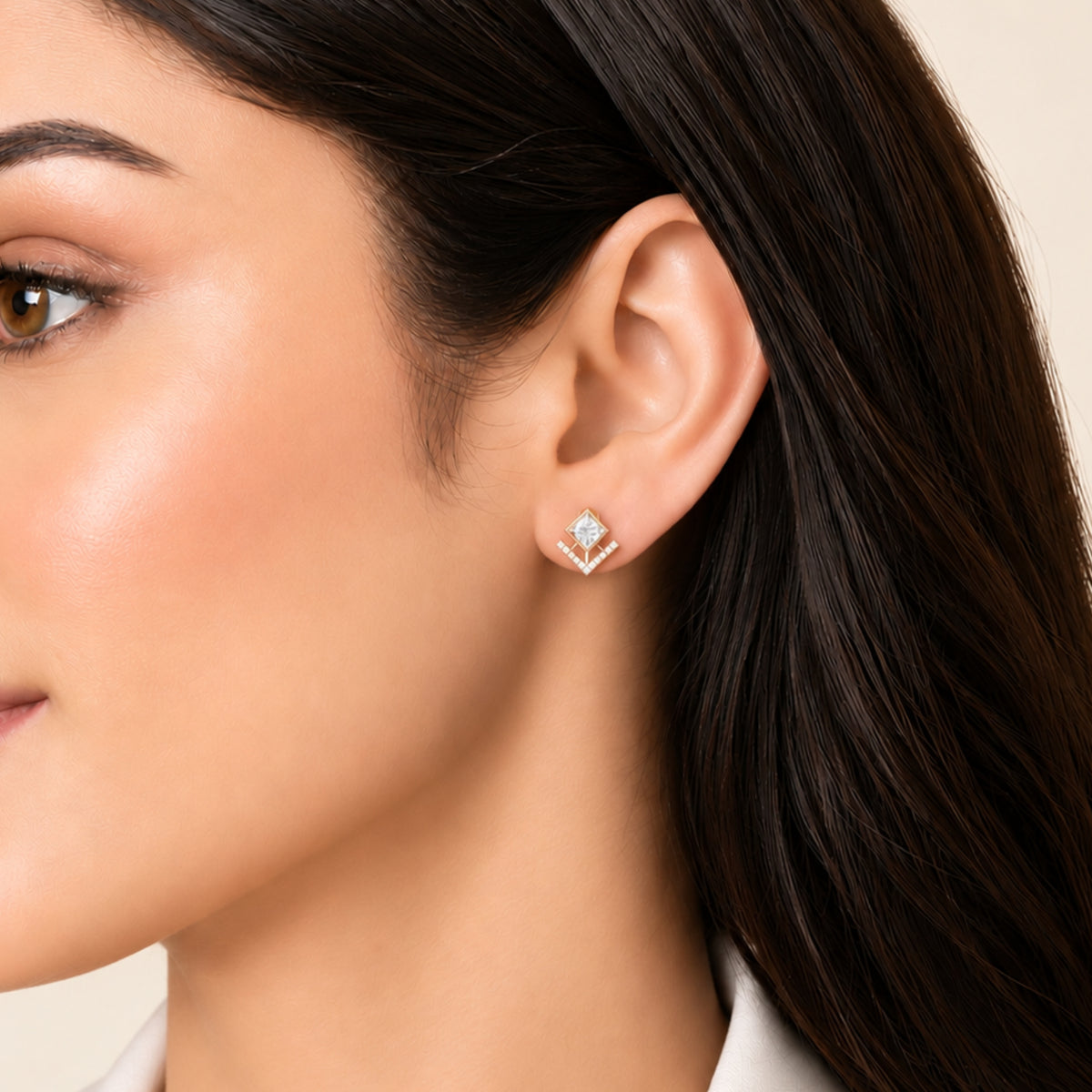 Veyra Geometric Diamond Gold Plated 925 sterling silver Stud