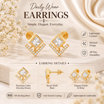 Veyra Geometric Diamond Gold Plated 925 sterling silver Stud